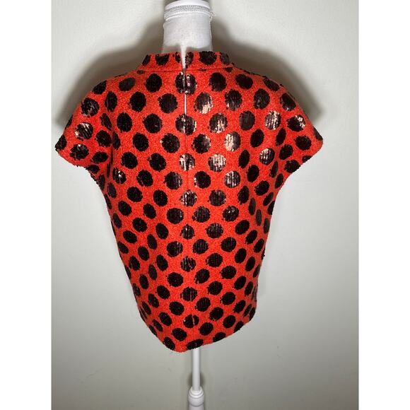 Ann Mashburn Orange W Brown Sequin Polka Dot Sweater Top Sz S - Picture 3 of 4